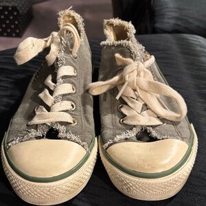 Nine West Distressed Olive Green Canvas Sneakers Size 9.5